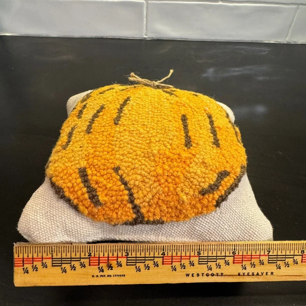 Handmade Pumpkin Punch Needle Pillow Small Orange Fall Farmhouse Decor